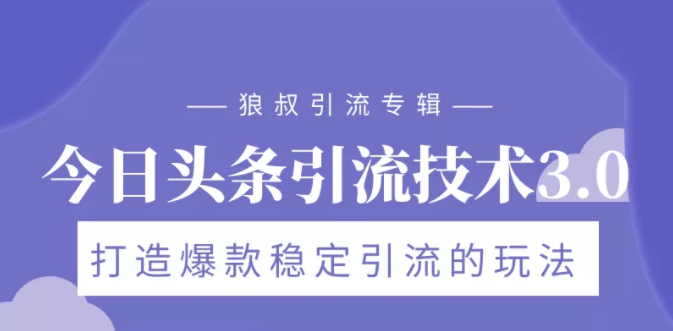狼叔今日头条引流技术3.0，打造爆款稳定引流的玩法，VLOG引流技术-阿信资源库